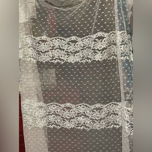 Lace fabric square/scarf 48 x 52" W/silver metallic sparkly: For poncho/sewing
